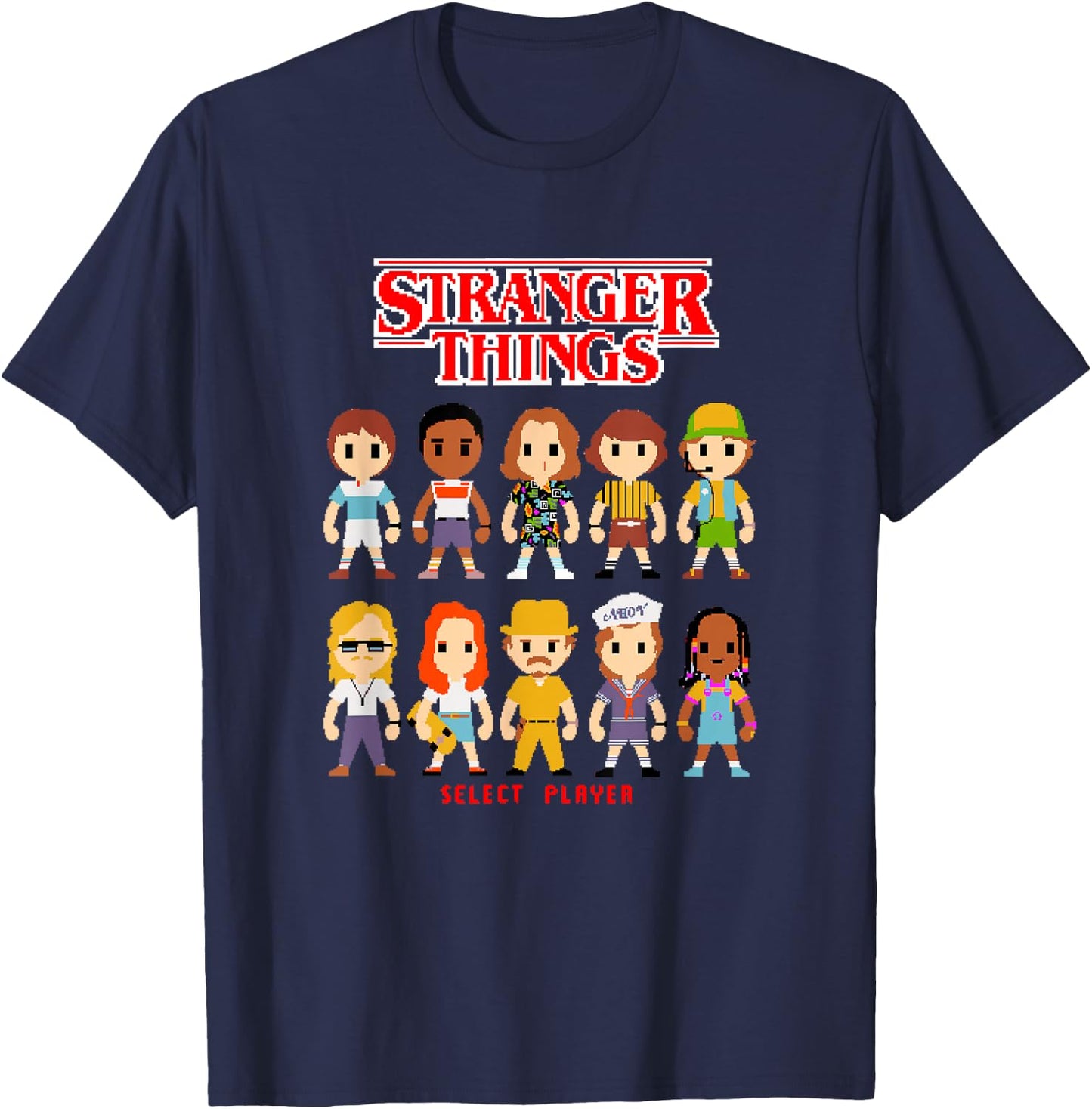 Stranger Things Retro Video Game Pixel Chibi Group Icons T-Shirt - T-Shirt | Navy