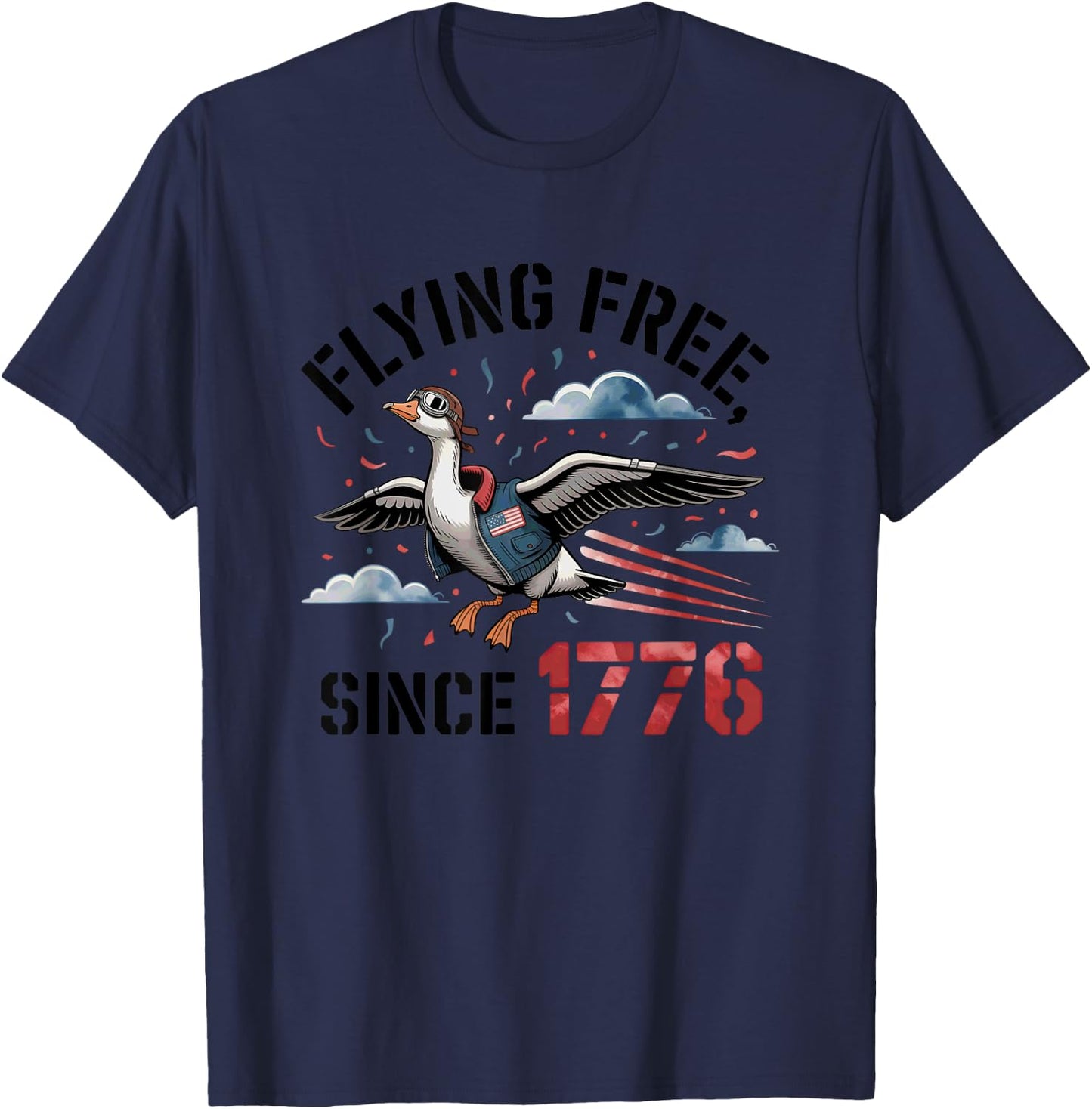 1776 Patriotic Goose Aviator Artwork T-Shirt - T-Shirt | Navy