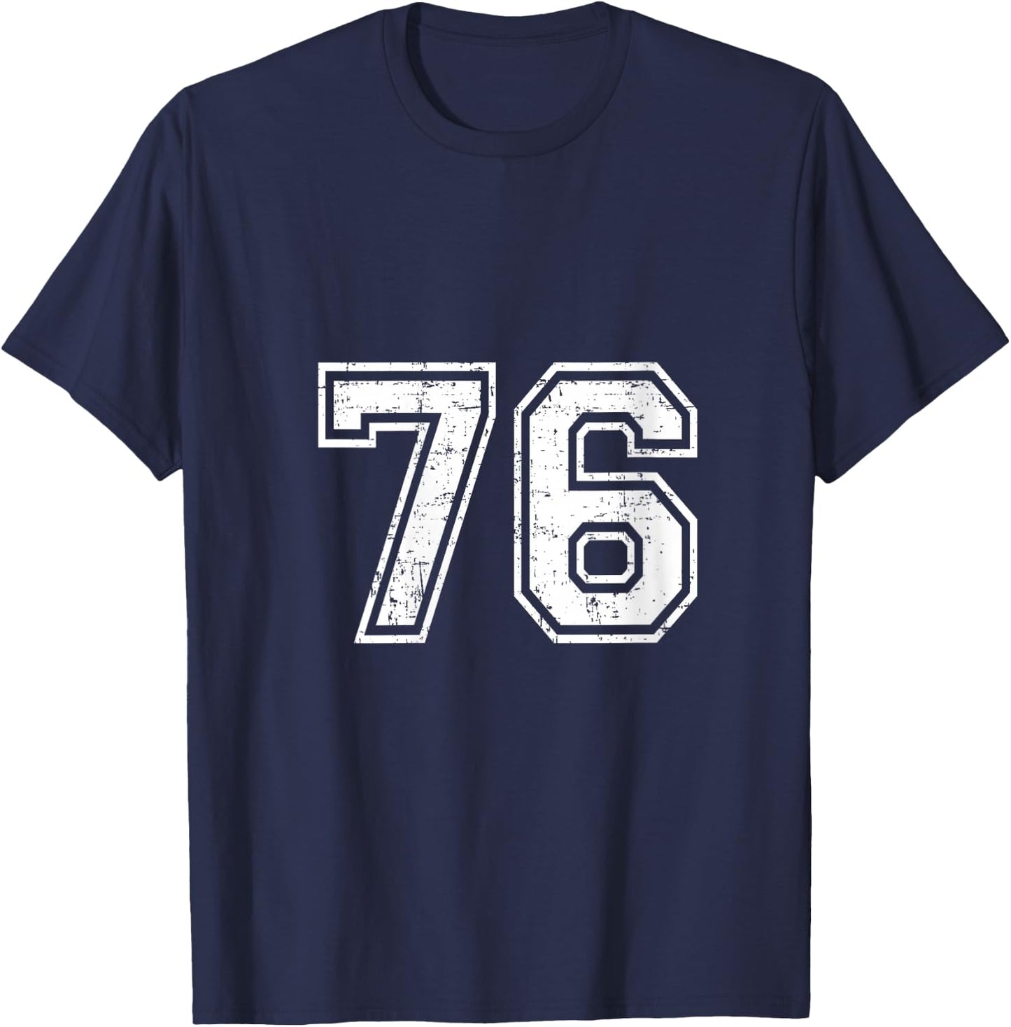 Women's 76 Number Seventy-Six Team Sports Grunge Varsity Matching V-Neck T-Shirt - T-Shirt | Navy