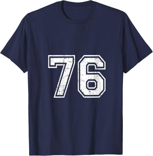 Women's 76 Number Seventy-Six Team Sports Grunge Varsity Matching V-Neck T-Shirt - T-Shirt | Navy