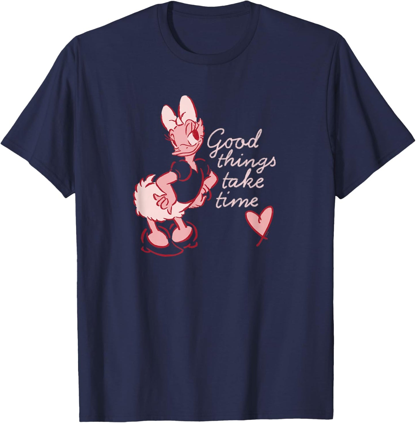 Disney Daisy Duck Retro Vintage Heart Good Things Take Time T-Shirt - T-Shirt | Navy
