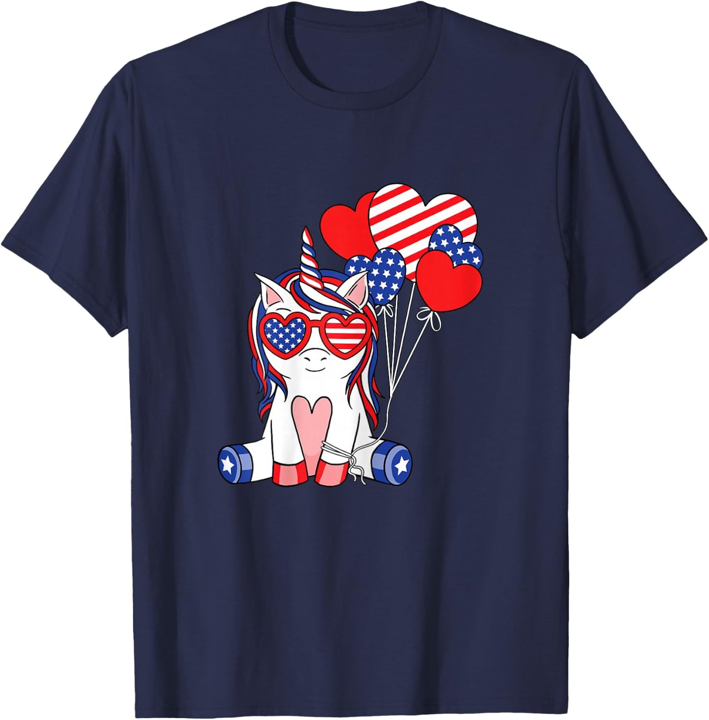 4th Of July Unicorn American Flag Patriotic Women Girls Kids T-Shirt - T-Shirt | Navy