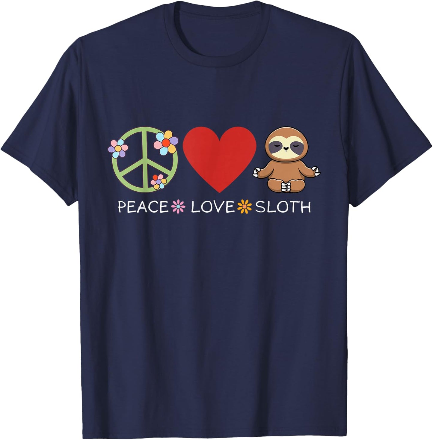Peace Love Sloth T-Shirt - T-Shirt | Navy