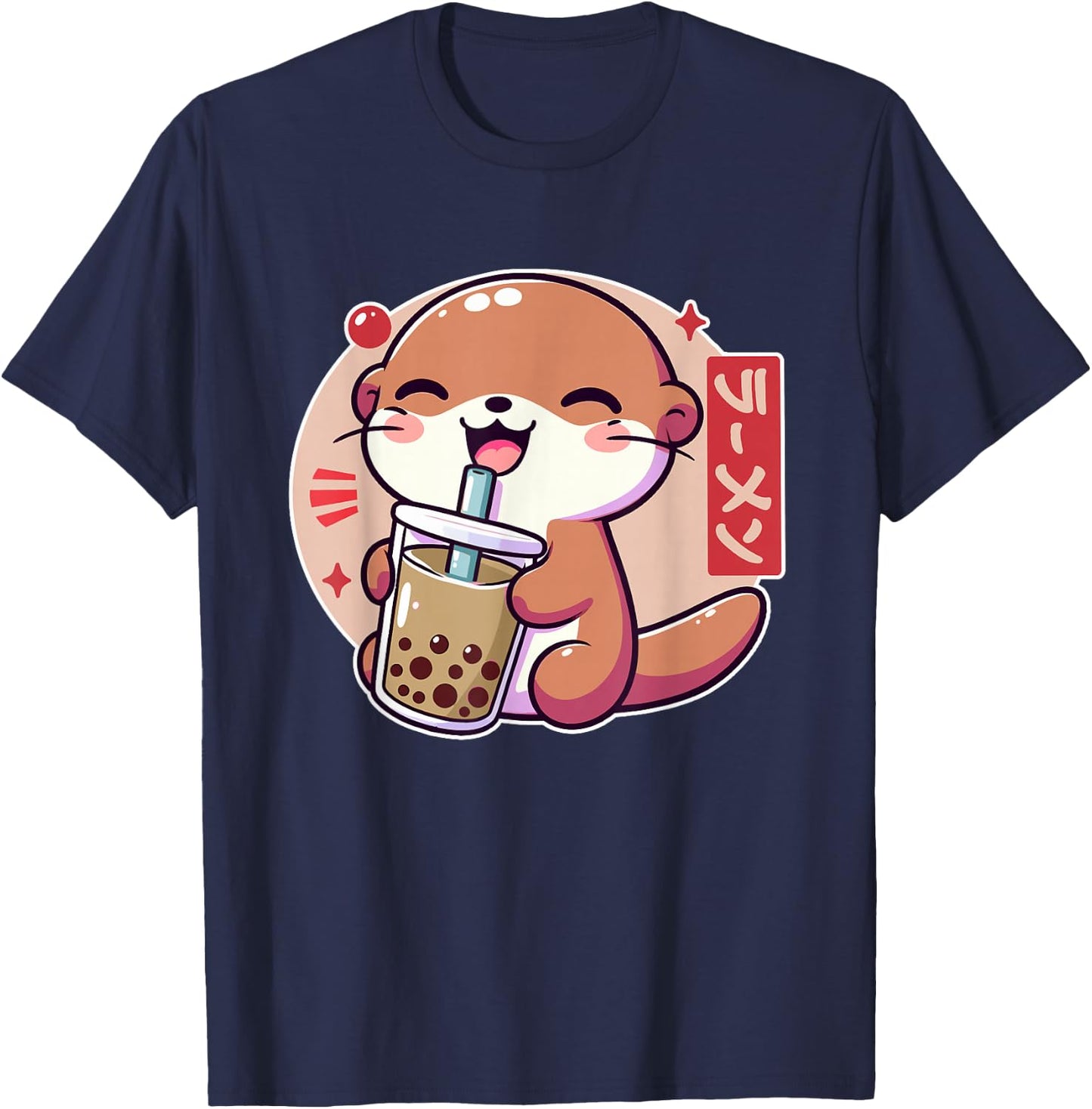 Cute Anime Otter Boba Kawaii Japanese Funny Tea Bubble Otter T-Shirt - T-Shirt | Navy