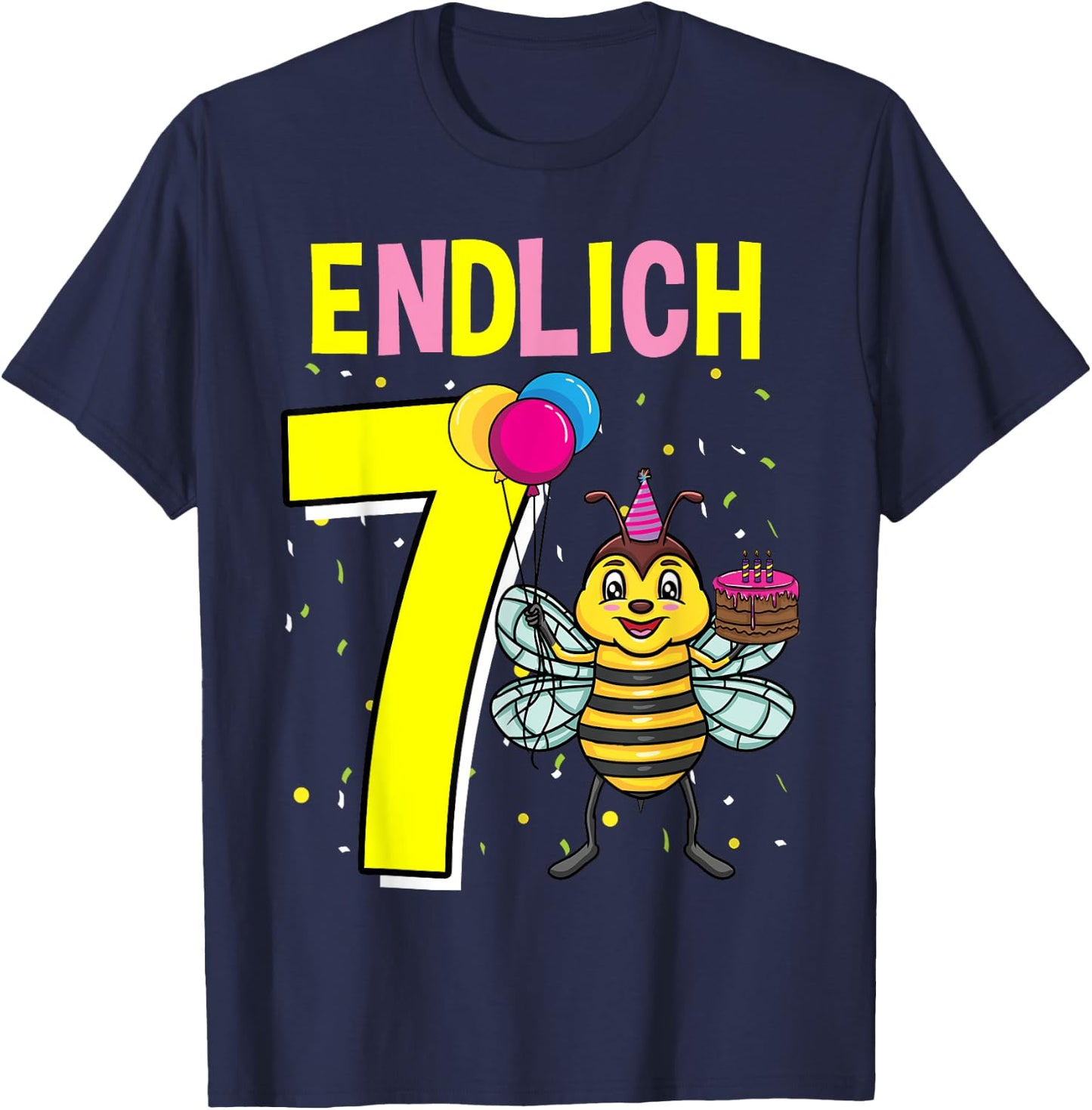 Geschenk 7 Jahre alt Kinder Bienen Geburtstag T-Shirt - T-Shirt | Navy