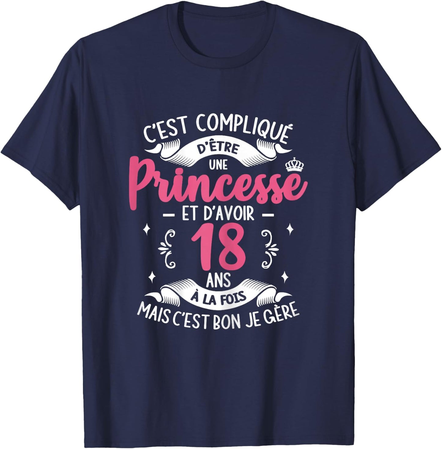 It's Complicated To Be Princess Birthday Girl 18 Years Old , Black, Female X-Small T-Shirt - T-Shirt | Navy
