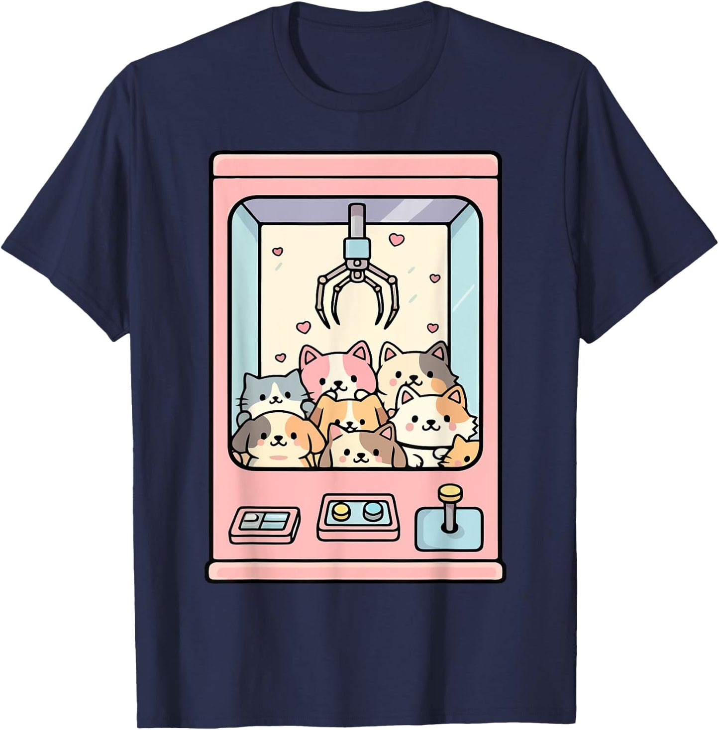 Kawaii Cat Toy Crane Claw Machine T-Shirt - T-Shirt | Navy