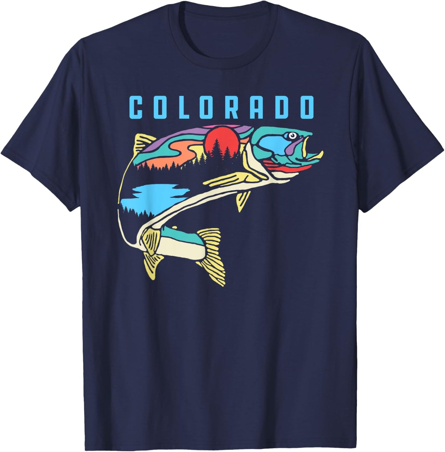 Colorado Trout Illustration Fishing Graphic Design T-Shirt - T-Shirt | Navy