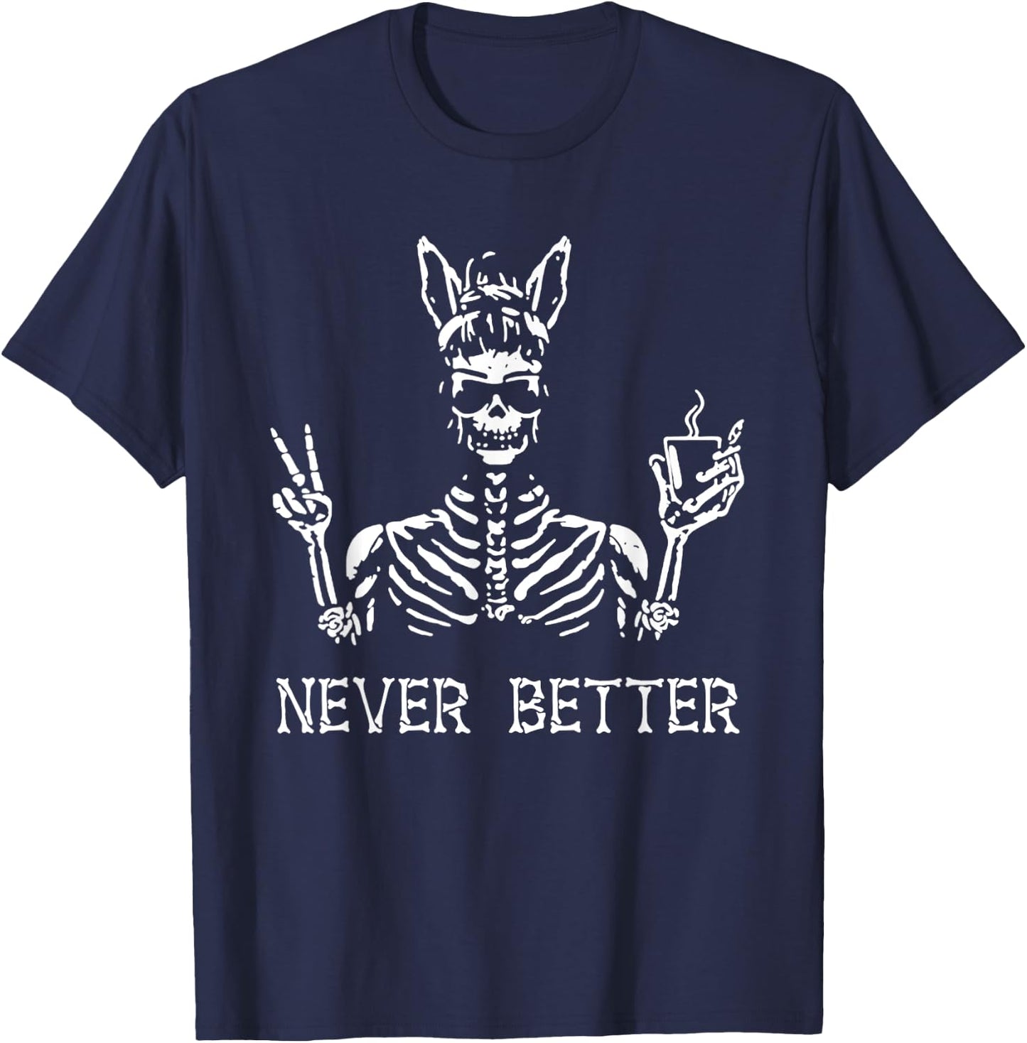 Never Better Vintage Bunny Playboy Dope Skeleton T-Shirt - T-Shirt | Navy