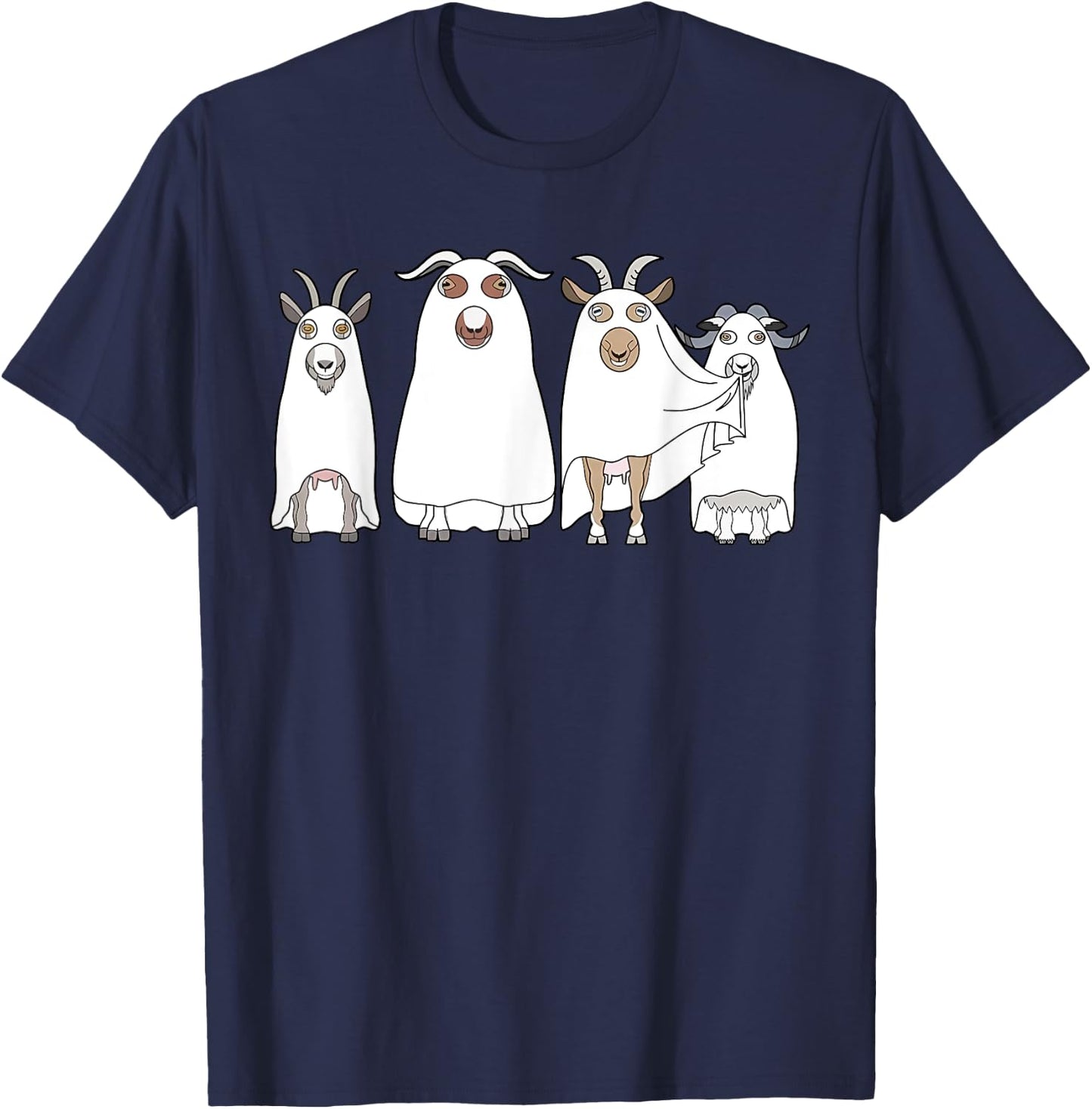 Goat Ghost Halloween Farmer Goat Lover Scary Spooky Season T-Shirt - T-Shirt | Navy
