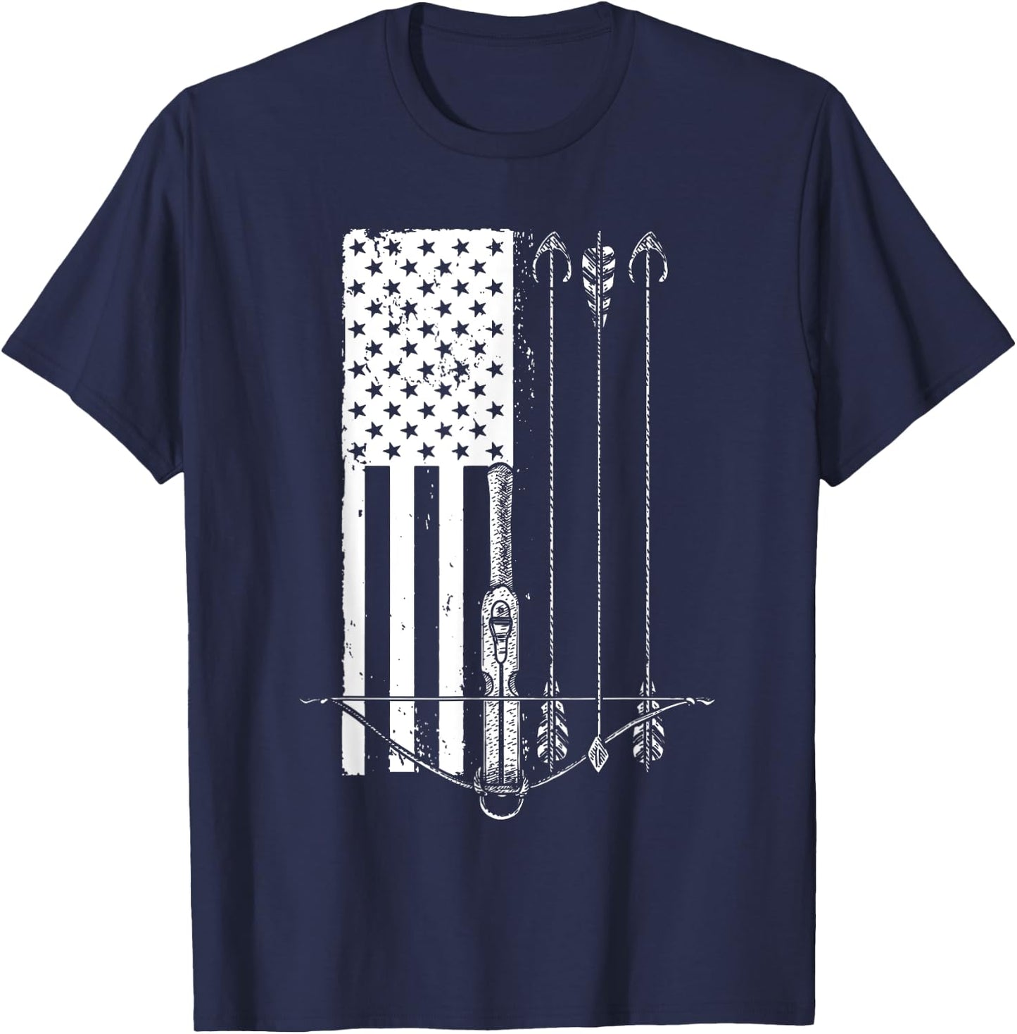 Cool Crossbow Women Arrow Bow Hunting American Flag T-Shirt - T-Shirt | Navy