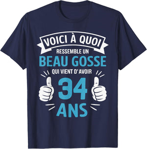 34 Years Gift Humour Birthday Man Beau Gosse , Black, S T-Shirt - T-Shirt | Navy