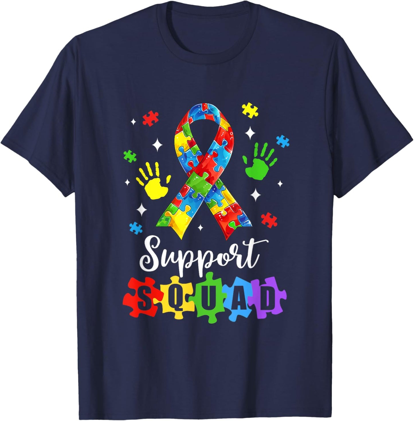 Autism Awareness Month Ribbon Support Squad Kids T-Shirt - T-Shirt | Navy