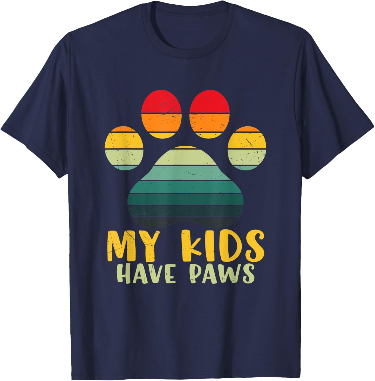 My Kids Have Paws Cute Retro Vintage Sunset Paw Print Design T-Shirt - T-Shirt | Navy