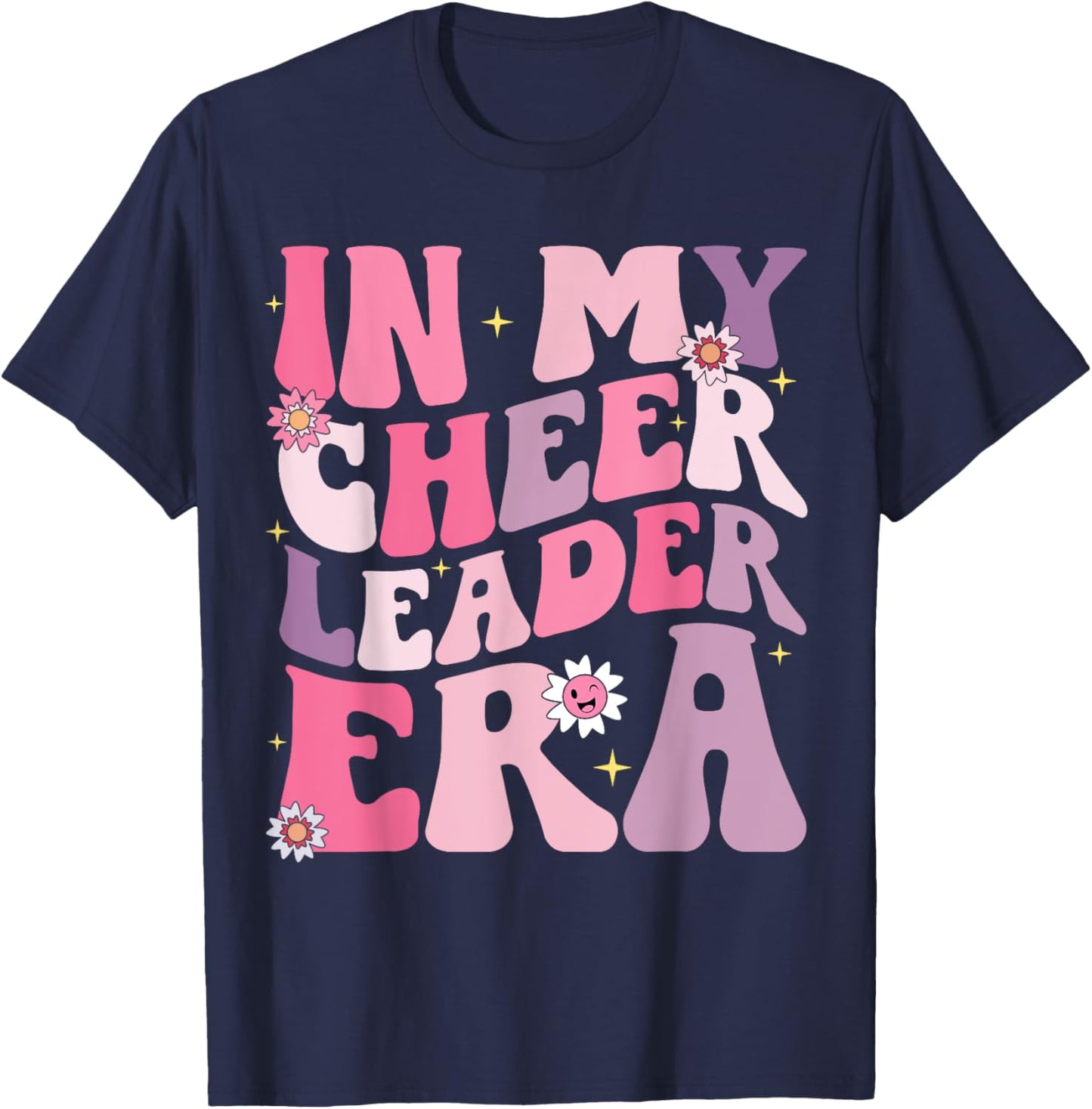 Groovy In My Cheer Leader Era Cheerleader Cheerleading T-Shirt - T-Shirt | Navy
