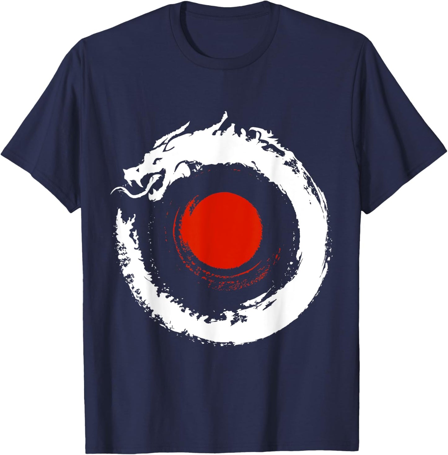 Dragon In Japanese Zen Buddhist Enso Circle T-Shirt - T-Shirt | Navy