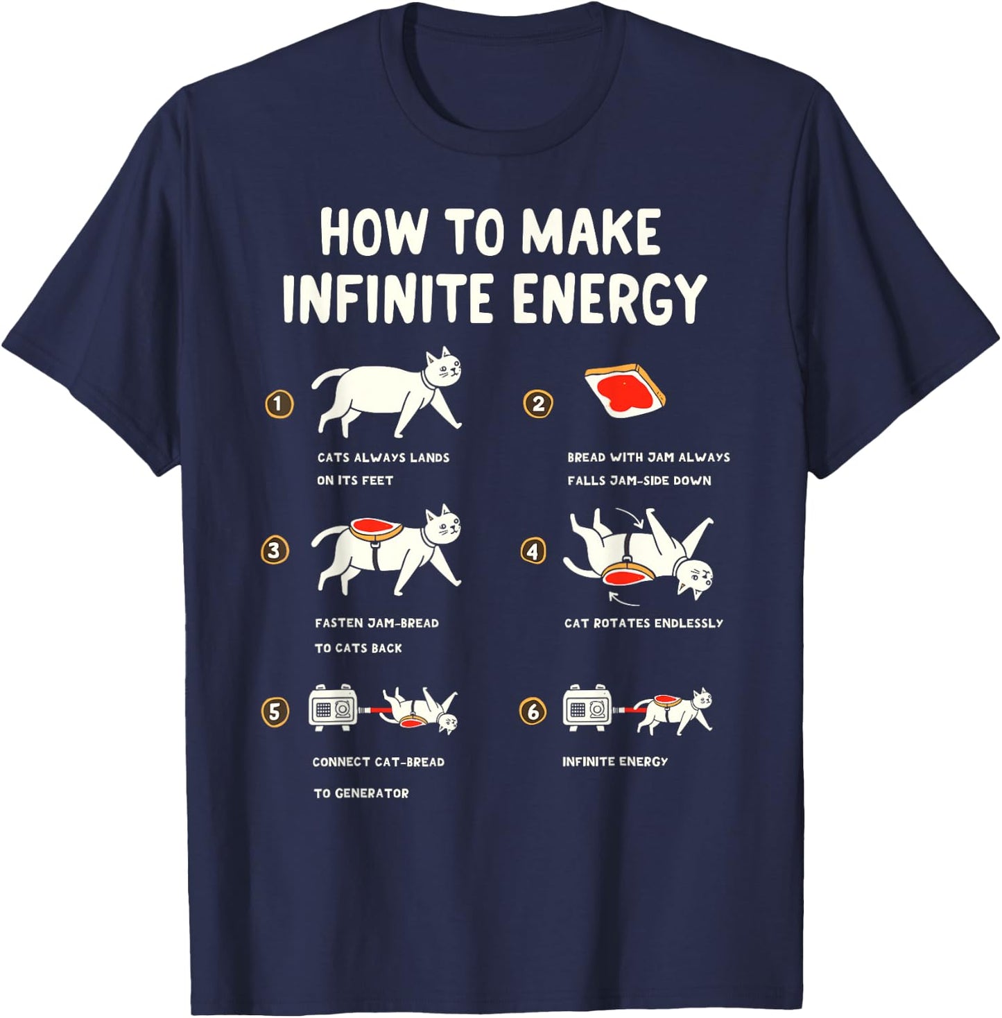 Cat Infinite Energy Funny Science Meme Cats & Buttered Toast T-Shirt - T-Shirt | Navy