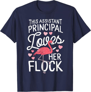 This Assistant Principal Loves Her Flock Flamingo Teacher Women Girls Kids T-Shirt - T-Shirt | Navy