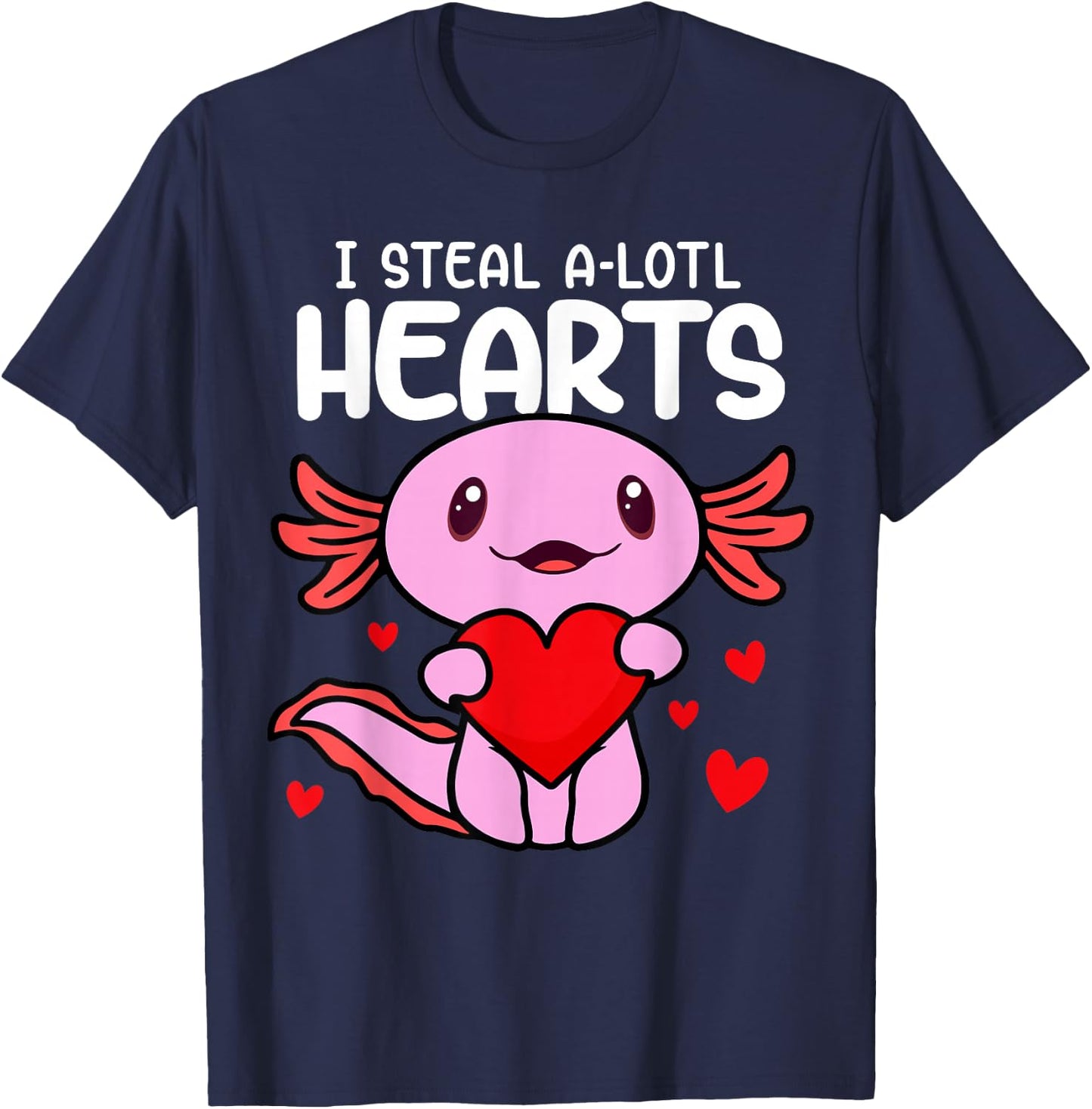Valentines Day I Steal A-lotl Hearts Axolotl Love Boys Kids T-Shirt - T-Shirt | Navy