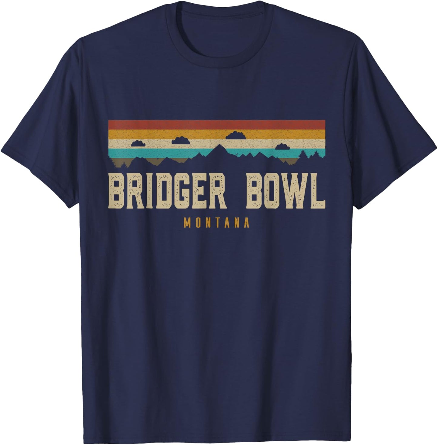 Bridger Bowl Vintage Mountains Hiking Camping Montana Retro T-Shirt - T-Shirt | Navy
