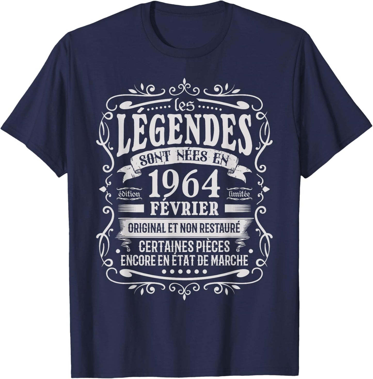 Février 1964 Anniversaire 61 ans Homme Né En Février 1964 T-Shirt - T-Shirt | Navy