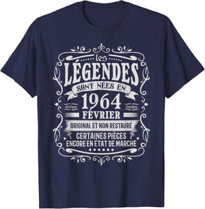 Février 1964 Anniversaire 61 ans Homme Né En Février 1964 T-Shirt - T-Shirt | Navy
