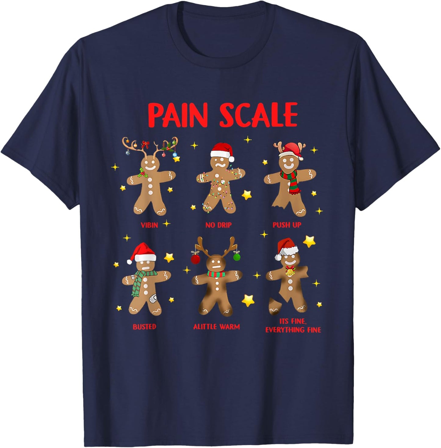 Retro Funny Pain Scale Gingerbread Nurse Christmas Nursing T-Shirt - T-Shirt | Navy