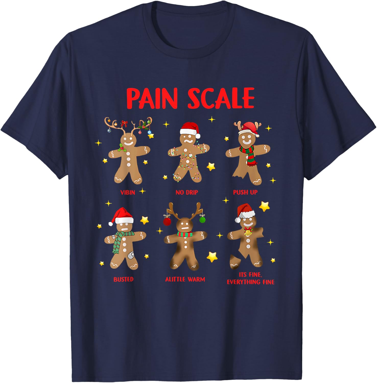 Retro Funny Pain Scale Gingerbread Nurse Christmas Nursing T-Shirt - T-Shirt | Navy
