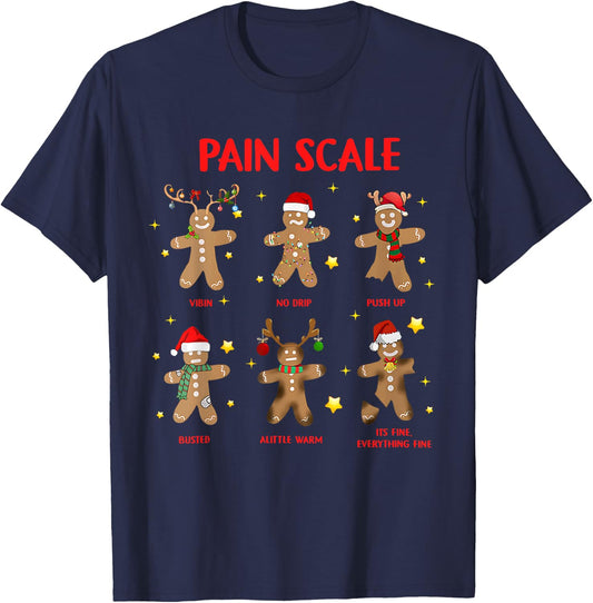 Retro Funny Pain Scale Gingerbread Nurse Christmas Nursing T-Shirt - T-Shirt | Navy