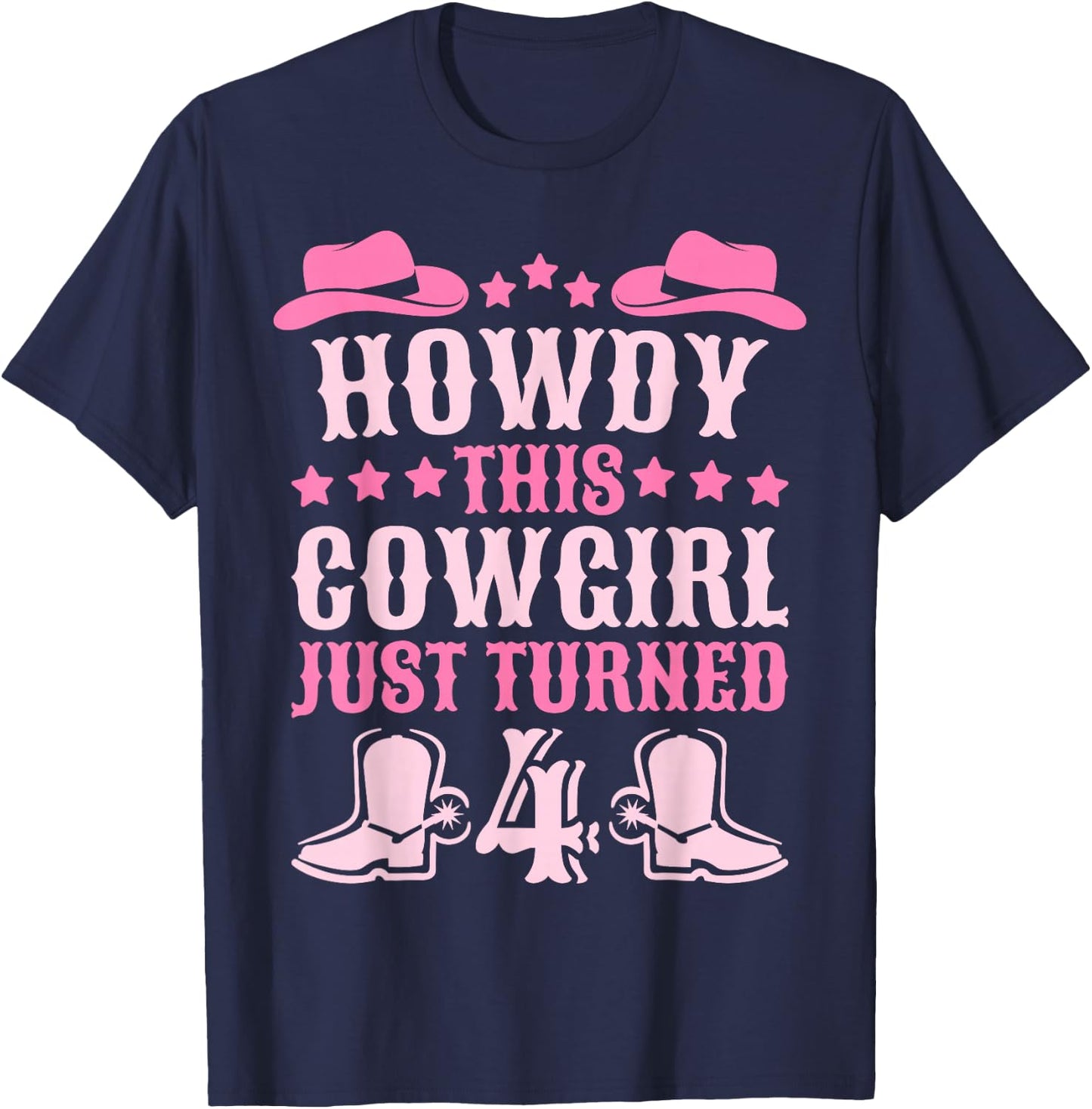 4yr Birthday Cowgirl Western 4 Year Old Girl 4th Birthday T-Shirt - T-Shirt | Navy