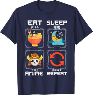 Eat Sleep Anime Repeat Graphic For Anime Fans T-Shirt - T-Shirt | Navy