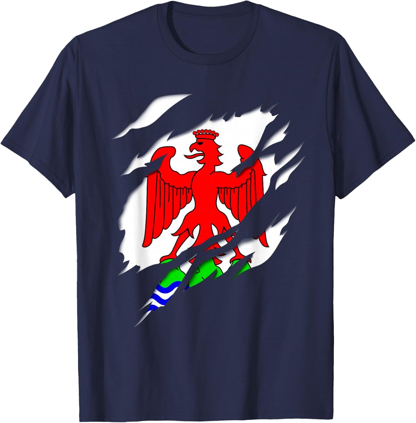 Nice Nice Flag Crest Ripped 3D Effect France , Black, S T-Shirt - T-Shirt | Navy