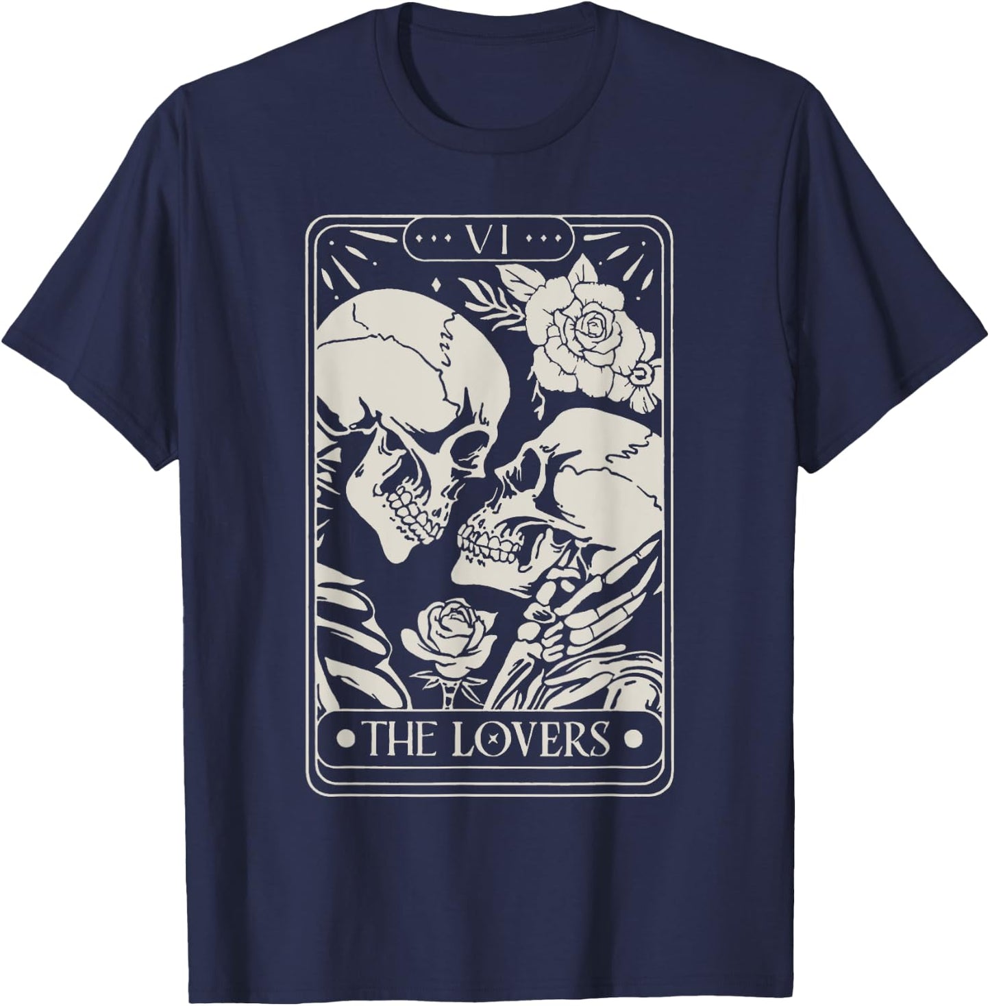 The Lovers Tarot Card Skeletons Kissing In Love T-Shirt - T-Shirt | Navy