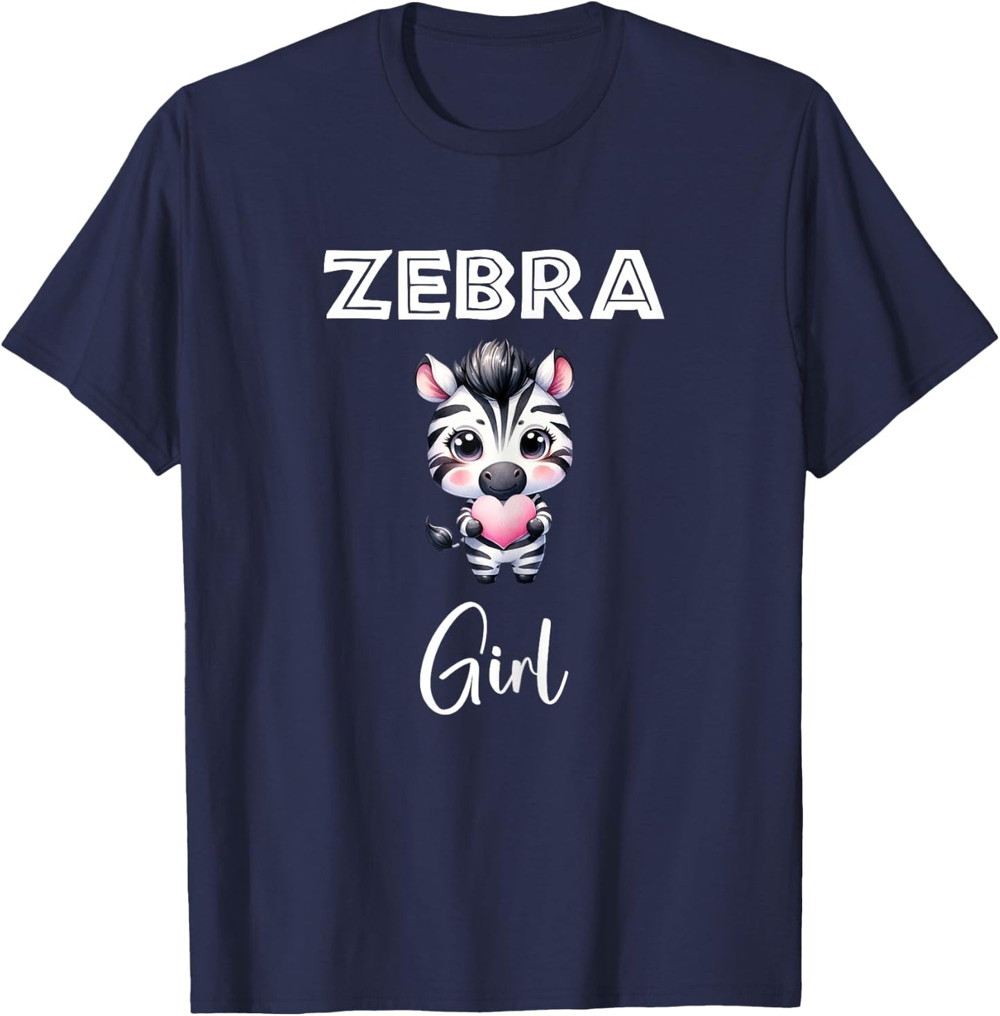 Zebra Shirt Zebra Girl Cute Baby Zebra Holding Heart Zebras T-Shirt - T-Shirt | Navy