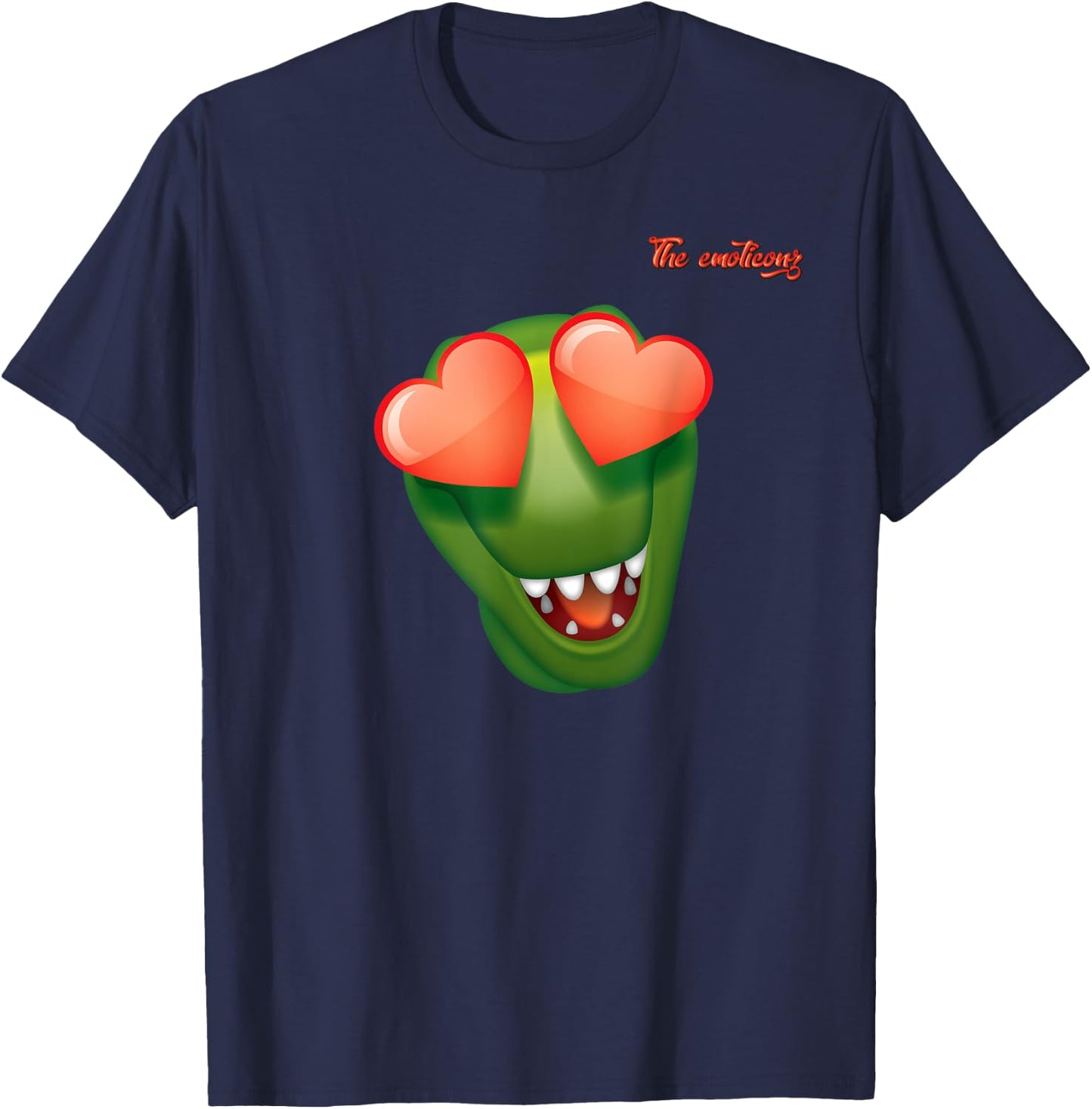 Emoji Happy Love Eyes Dinosaur Face T-Shirt - T-Shirt | Navy