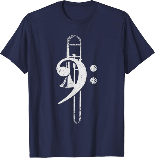 Trombone Brass Music Treble Clef Trombone, black T-Shirt - T-Shirt | Navy