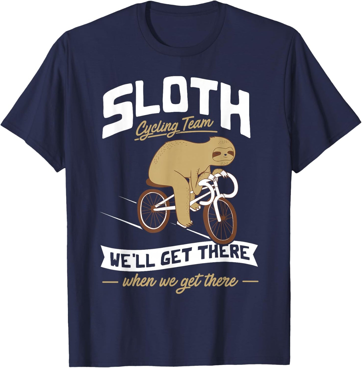 Sloth Cycling Team - Lazy Sloth Sleeping On Bicycle T-Shirt - T-Shirt | Navy