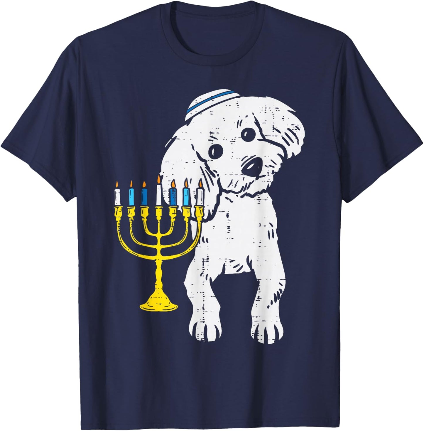Jewish Poodle Dog Menorah Hanukkah Pajamas Chanukah PJs T-Shirt - T-Shirt | Navy
