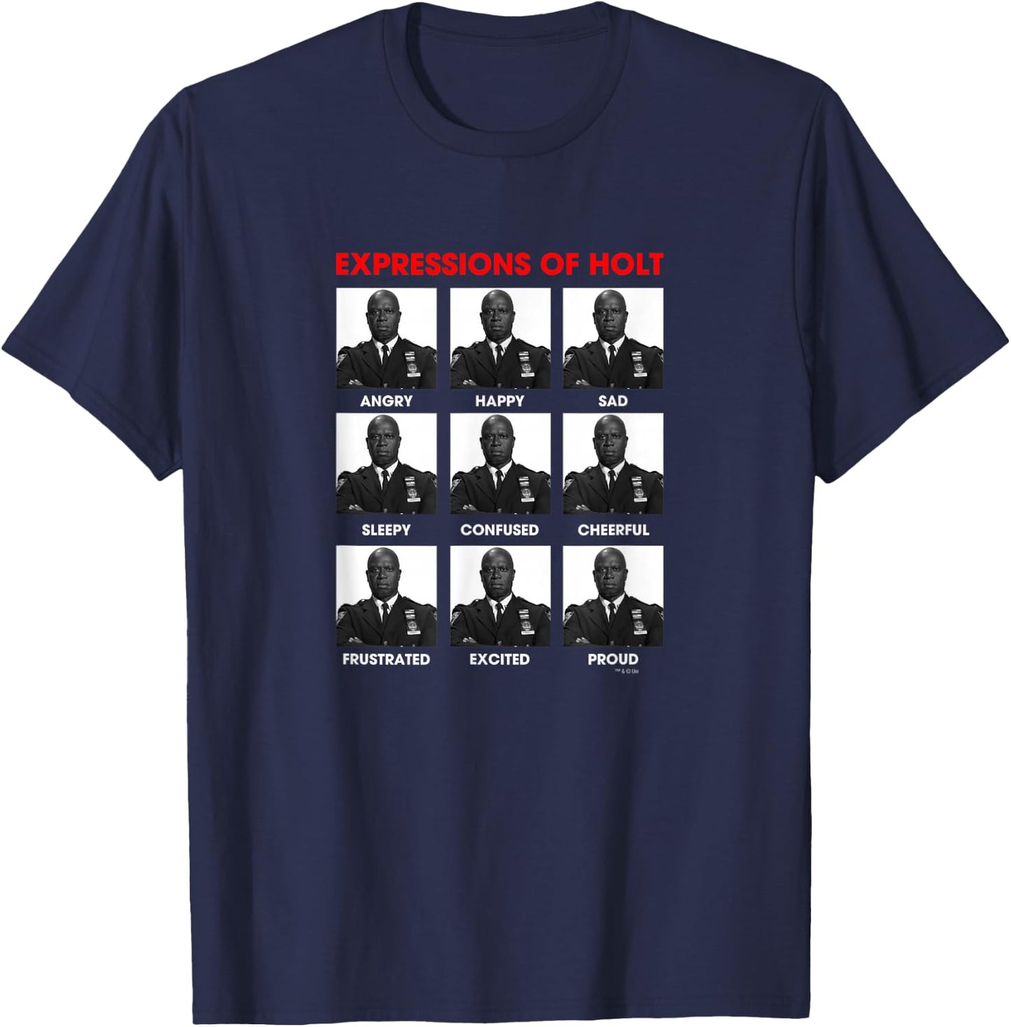 NBC Brooklyn Nine-Nine Expressions of Holt für Jungen - Schwarz, Kurzarm, , , Größe S T-Shirt - T-Shirt | Navy