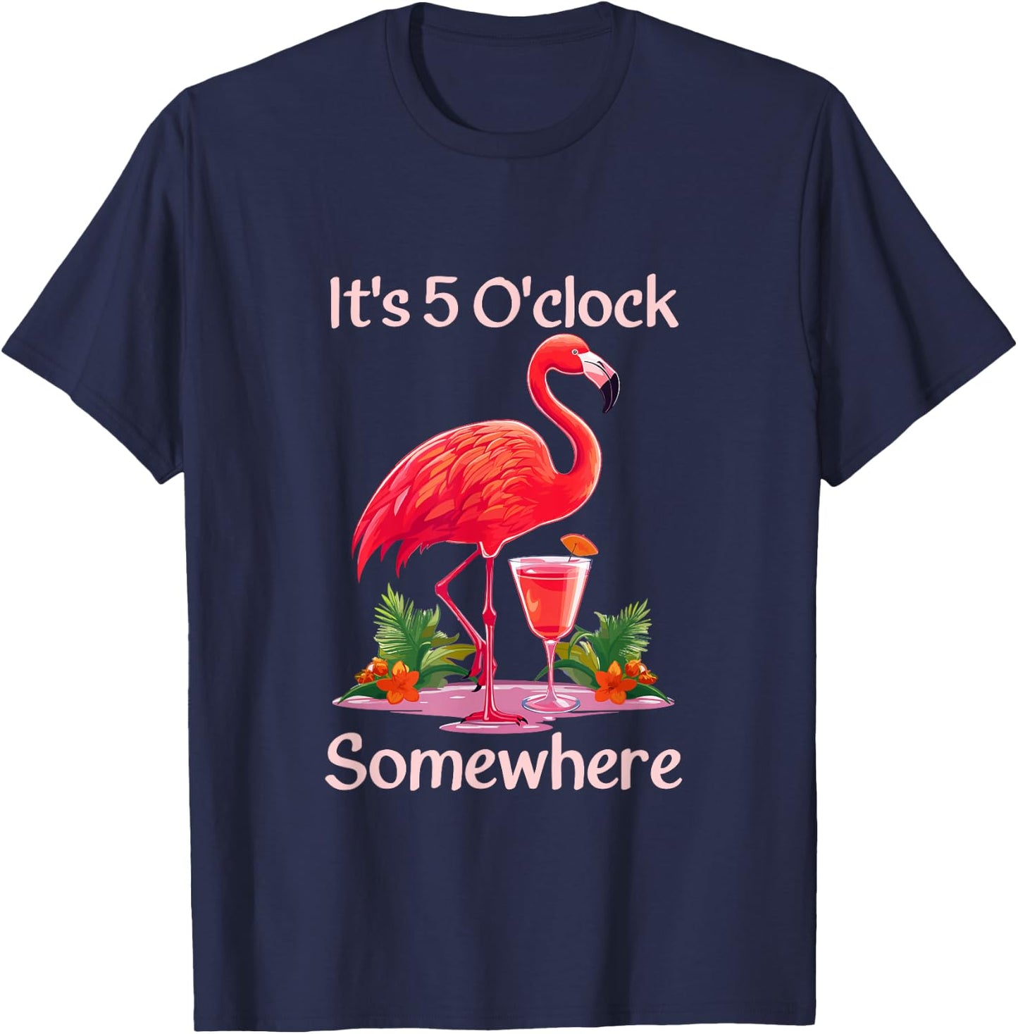 Flamingo Sipping Margarita Cocktail Tequila Alcoholic Drinks T-Shirt - T-Shirt | Navy