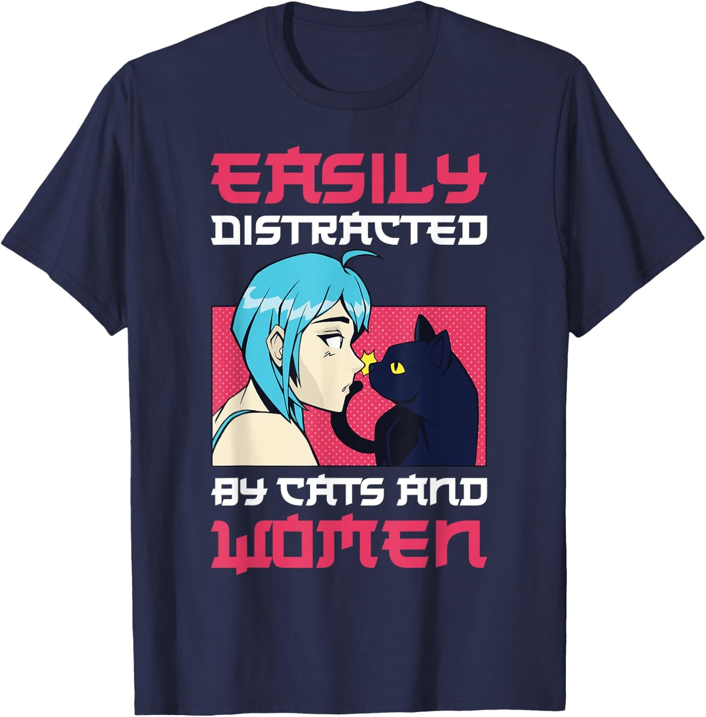 Easily Distracted By Cats And Women Lesbian T-Shirt - T-Shirt | Navy