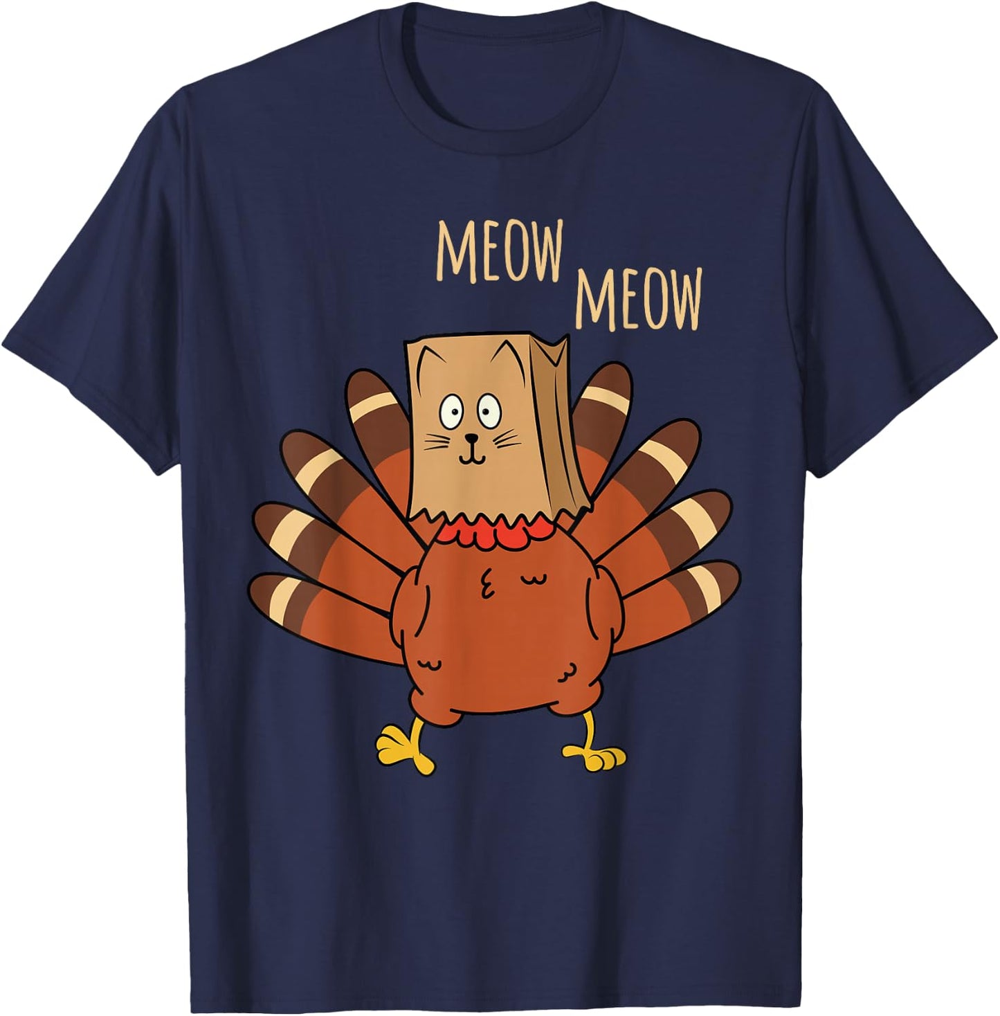 Funny Thanksgiving Cat Fake Cat Meow Thanksgiving Turkey T-Shirt - T-Shirt | Navy