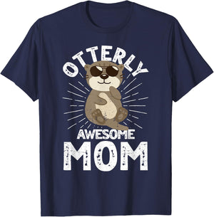 Funny Mom Otterly Awesome Mom Otter Graphic T-Shirt - T-Shirt | Navy