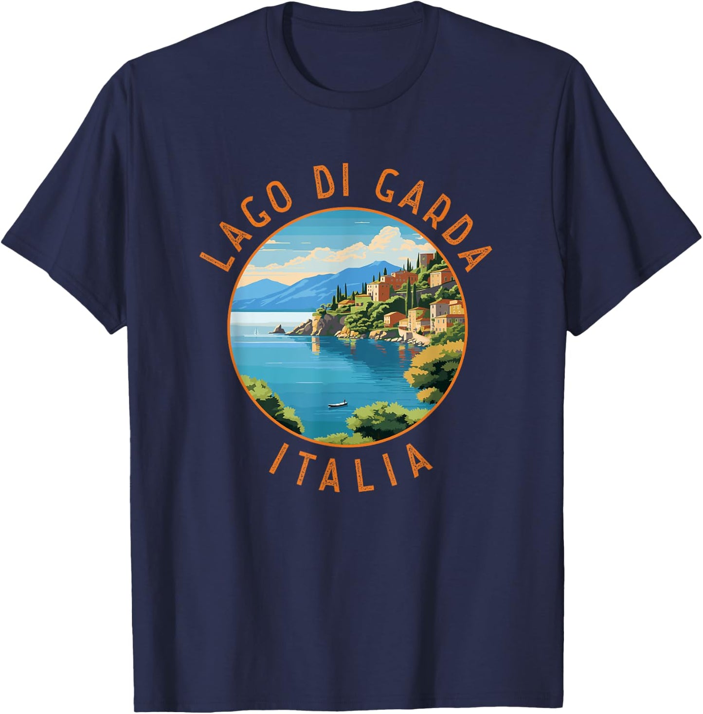 Lago di Garda Italia Retro Distressed Circle T-Shirt - T-Shirt | Navy