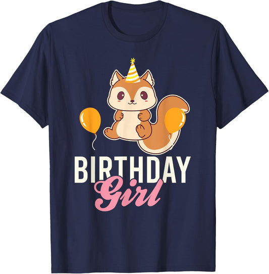 Cute Squirrel Birthday Girl T-Shirt - T-Shirt | Navy