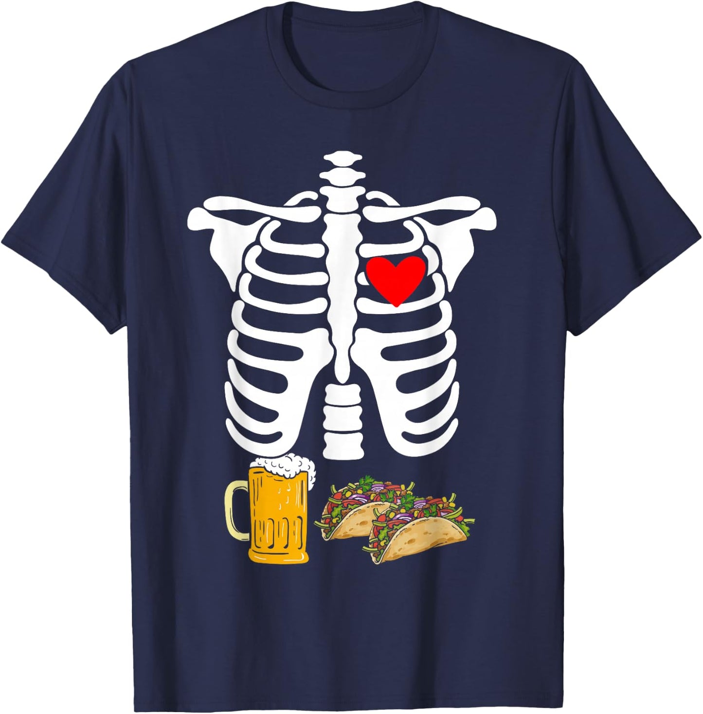 Rib Cage Skeleton X-Ray Drink Beer Taco Halloween Costume T-Shirt - T-Shirt | Navy