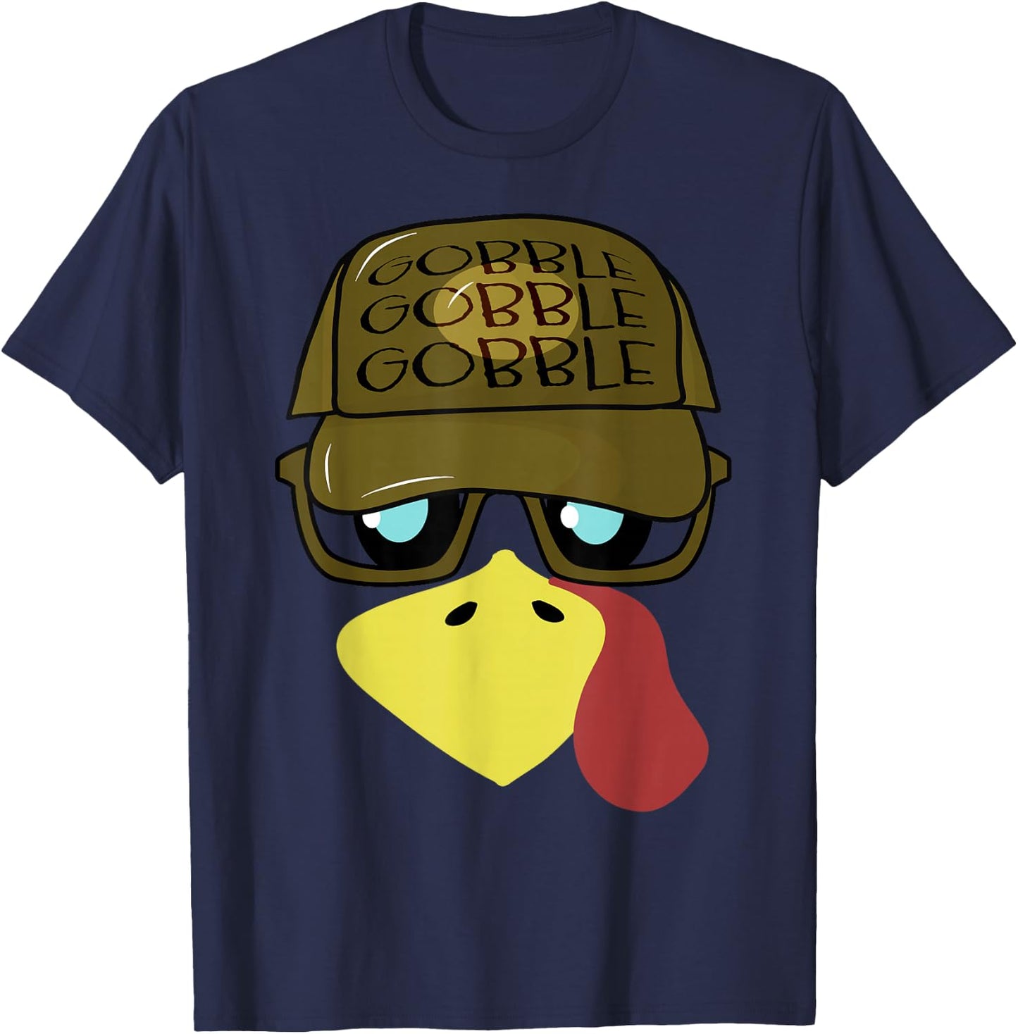 Thanksgiving Turkey Face with Sunglasses Funny Turkey Face T-Shirt - T-Shirt | Navy