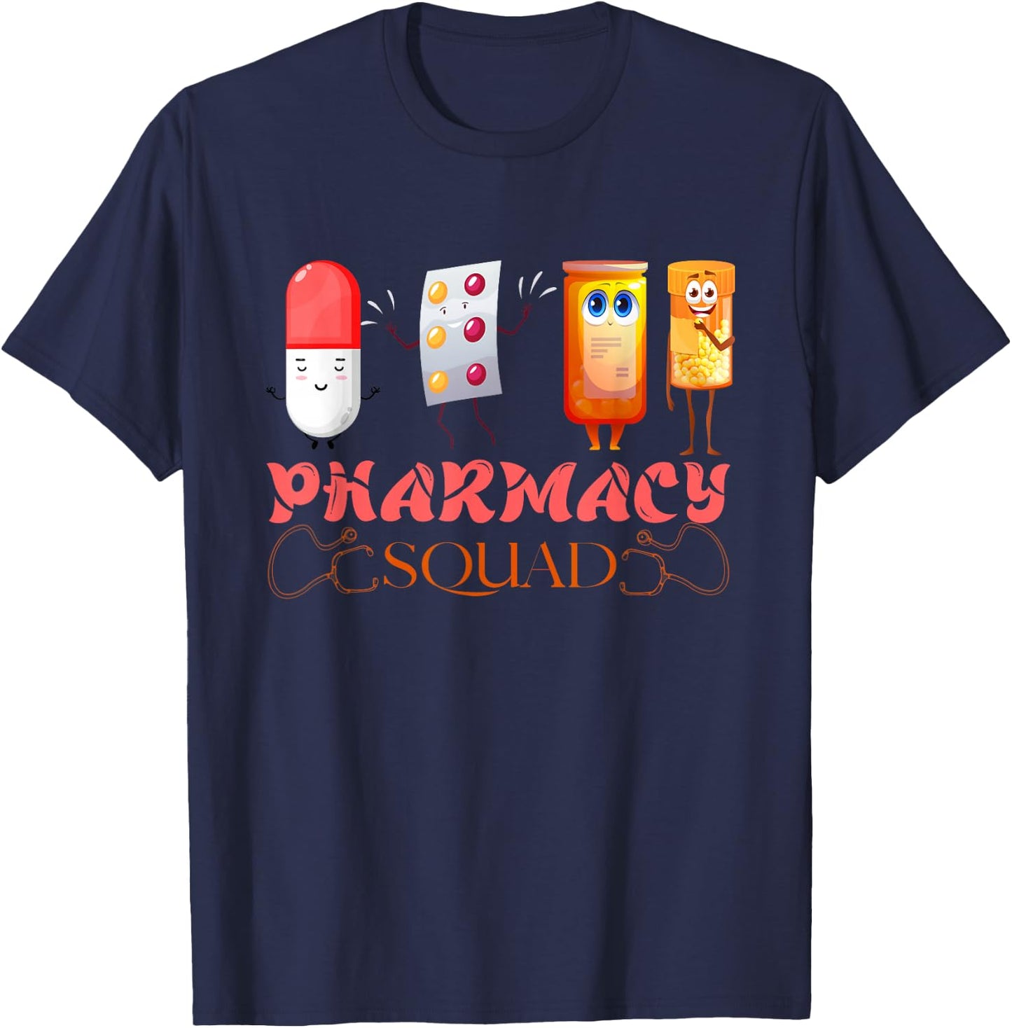 Pharmacy Squad Valentines Cute Pills Pharmacist Pharm Tech T-Shirt - T-Shirt | Navy