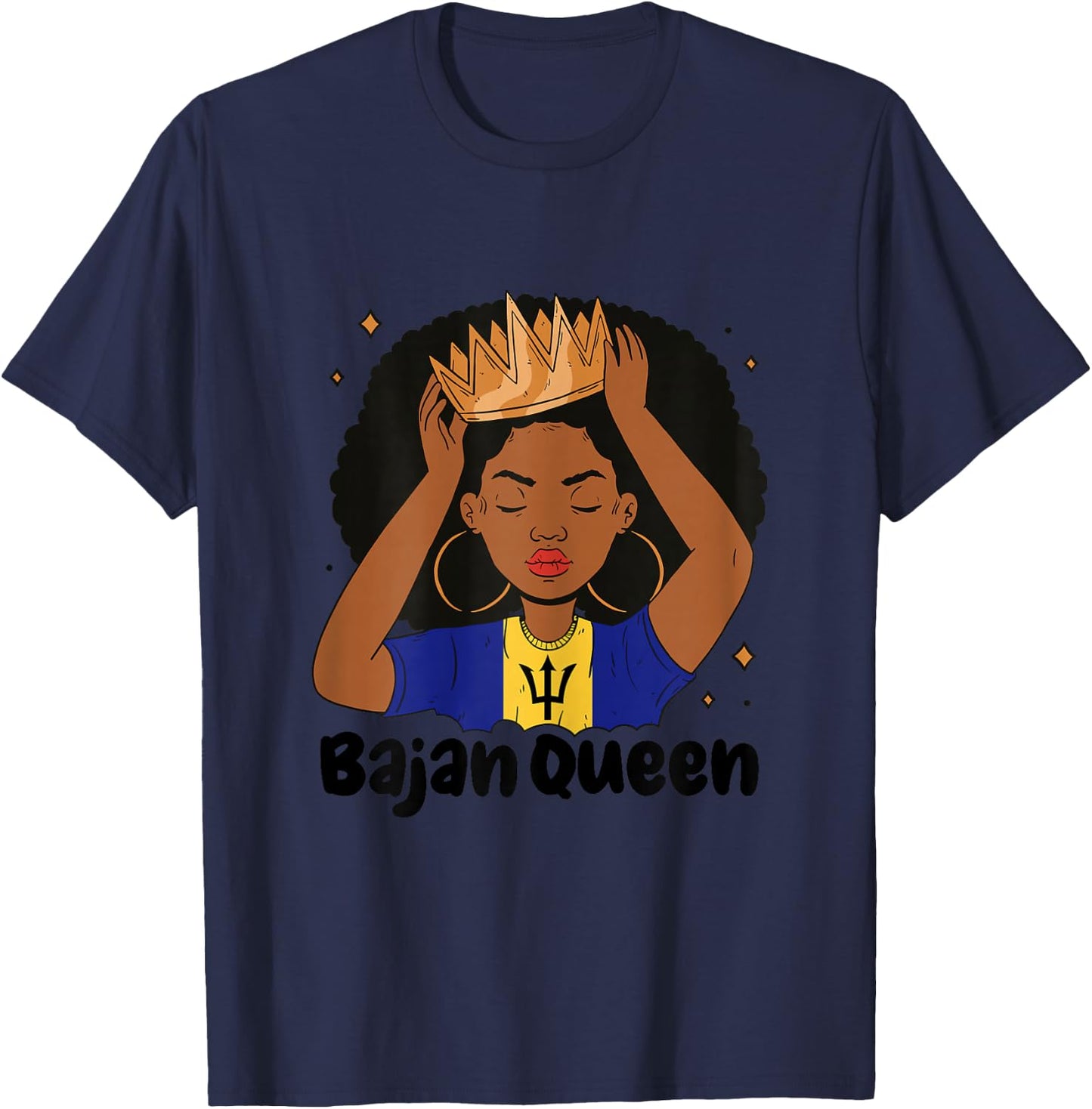 Bajan Queen Black Afro Barbados Flag Pride Barbadian T-Shirt - T-Shirt | Navy