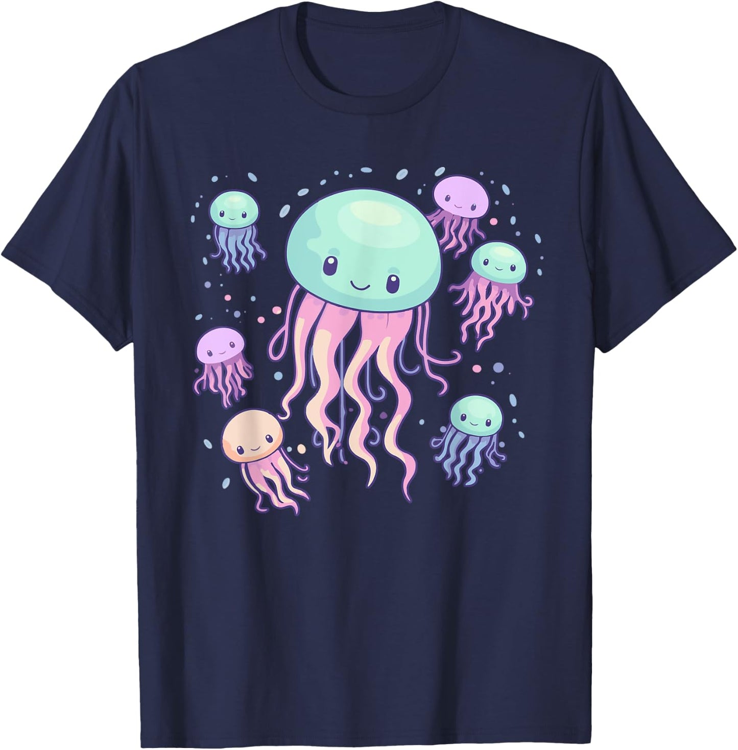 Jellyfish Cute Kawaii Sea Ocean Creature Fish School Pastel T-Shirt - T-Shirt | Navy